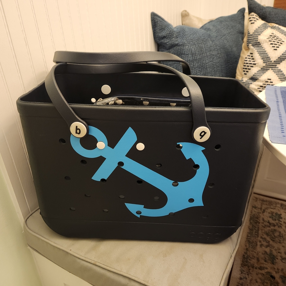 BOGG BAG Black Tote with Blue Anchor